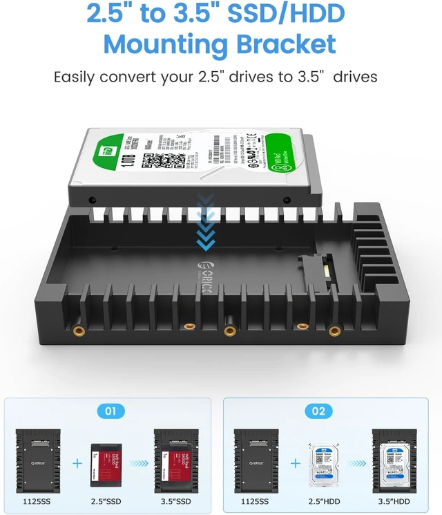 Alt view image 7 of 7 - 2.5 SSD SATA to 3.5 Hard Drive Adapter Internal Drive Bay Converter Mounting Bracket Caddy Tray for 7 / 9.5 / 12.5mm 2.5 inch HDD / SSD with SATA III Interface