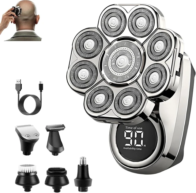 Main image of Bawldy Pro Head Shaver with 9D Floating, IPX7 Waterproof,Stainless Steel Dual-Blade 9000RPM, LED Display, USB-C Fast Charge, 6-in-1 Kit for Head/Beard/Nose/Ear, Travel Lock