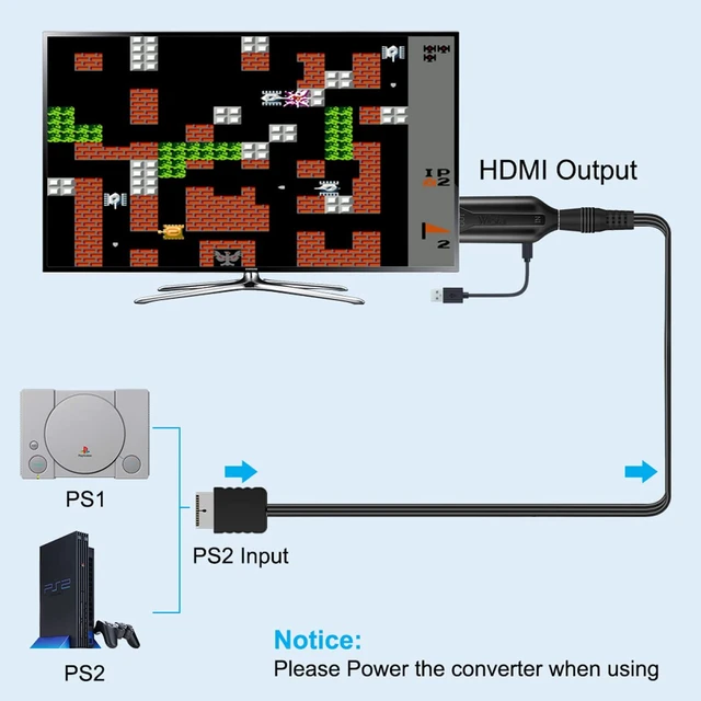 Alt view image 7 of 7 - HDMI Cable for PlayStation 2 & PlayStation 1 Console (PS2 & PS1), PS1/PS2 to HDMI Adapter with True RGB Signal Output PlayStation 1 Adapter Sony PS2 HDMI Converter
