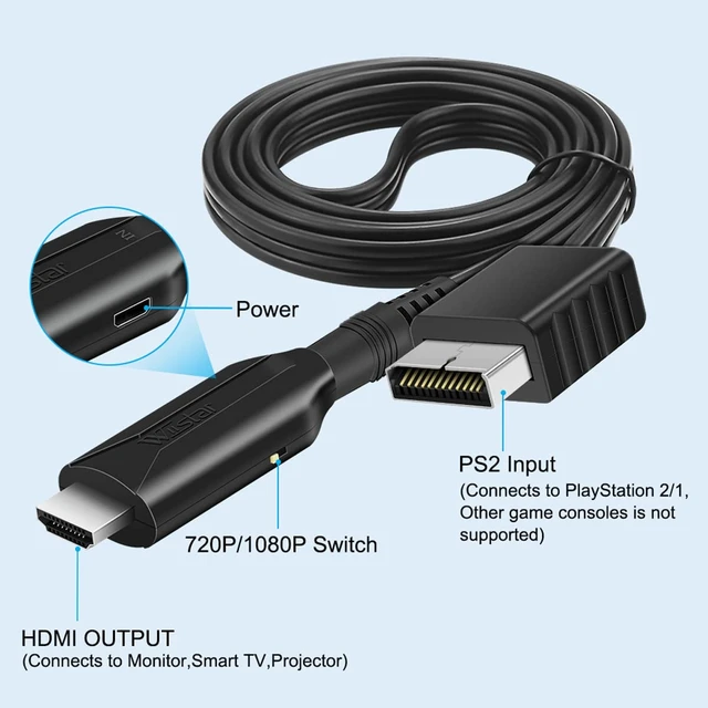Alt view image 5 of 7 - HDMI Cable for PlayStation 2 & PlayStation 1 Console (PS2 & PS1), PS1/PS2 to HDMI Adapter with True RGB Signal Output PlayStation 1 Adapter Sony PS2 HDMI Converter