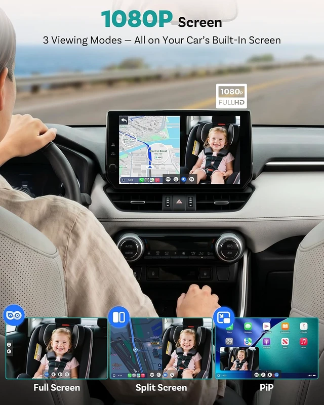 Alt view image 7 of 7 - Cabin Care Car Adapter with Baby Car Camera, Wireless CarPlay Display on CarScreen 2026, Plug-and-Play 1080P HD Rear Seat Baby Monitor, Split Screen Navigation, for Parents & Pet Owners
