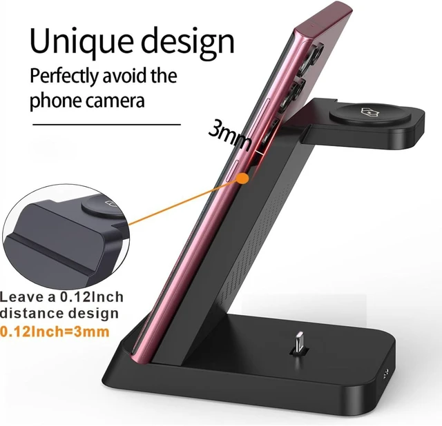 Alt view image 6 of 7 - 3 in 1 Fast Charging Station for Samsung Galaxy Phones Watch Earbuds Charger, Fast Android Charger Stand Dock for Samsung Galaxy S25/S24/S23/S22/21/20/Note20/10 Galaxy Watch Ultra 8/7/6/5/4 (Black)