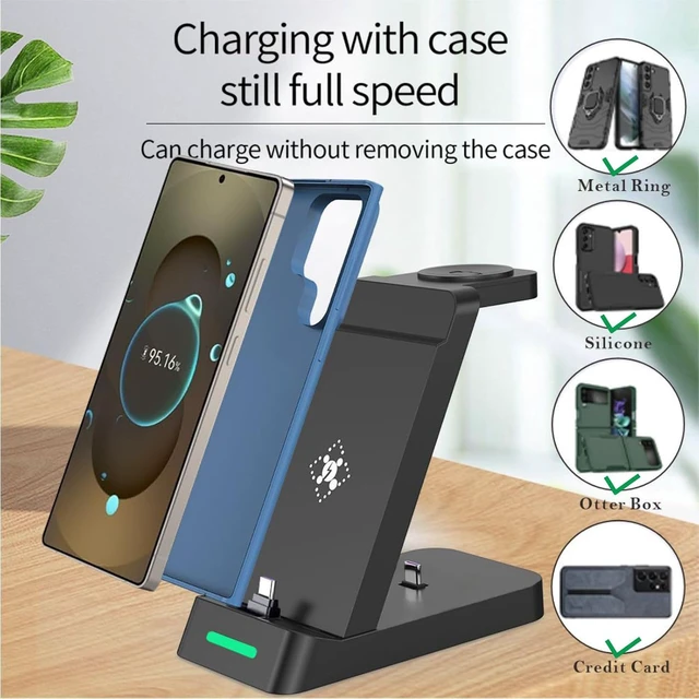 Alt view image 2 of 7 - 3 in 1 Fast Charging Station for Samsung Galaxy Phones Watch Earbuds Charger, Fast Android Charger Stand Dock for Samsung Galaxy S25/S24/S23/S22/21/20/Note20/10 Galaxy Watch Ultra 8/7/6/5/4 (Black)