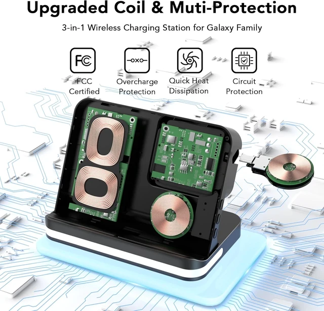 Alt view image 5 of 7 - 4 in 1 Wireless Charger with Alarm Clock Compatible for Samsung,Multiple Devices Charging Station for Galaxy Watch 8/Ultra/FE,Galaxy S26/S25/Note/Z Fold 8/8 Ultra,Z Flip 8/ Fold,Buds4