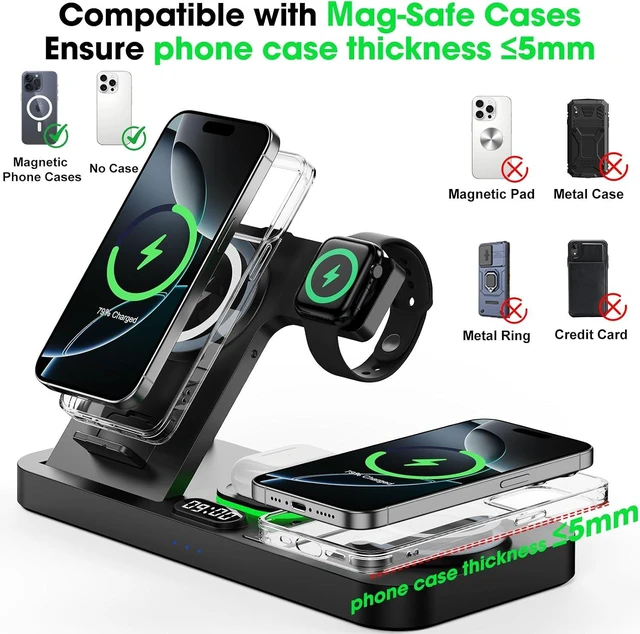 Alt view image 7 of 7 - Dual Phone Foldable Wireless Charging Station for Apple, Couple&Family Use,Only for Apple Watch Charging, Dual Phone Slots, 7Color Cyclic Ambient Light, Digital Clock Display, for Travel& Couple Gift