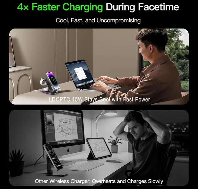 Alt view image 7 of 7 - Wireless Charger 3 in 1 for iPhone, Magnetic Charging Station for Apple Family with Adjustable Multicolor Ambient Light, 15W Fast MagSafe Charger Stand,for iPhone17-12-iWatch AirPods Series
