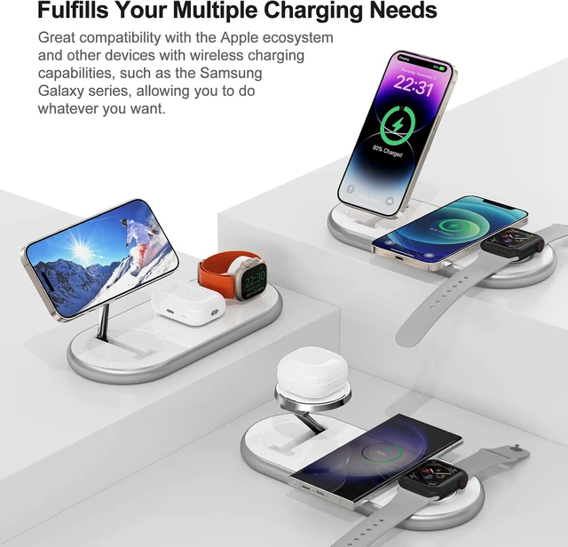 Alt view image 2 of 6 - 3 in 1 Charging Station for Apple - Faster Mag-Safe Charger Stand for iPhone - Magnetic Wireless Charger Station for iPhone 17/16/15/14/13/12 Series, Apple Watch Series, AirPods Pro (White)