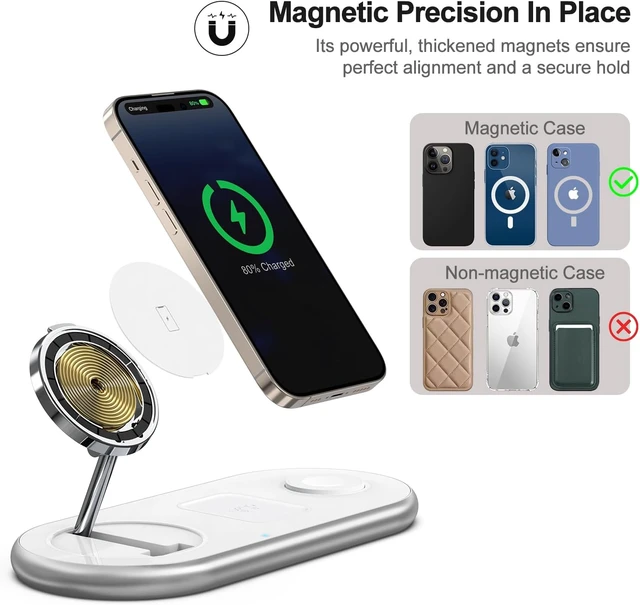 Alt view image 5 of 6 - 3 in 1 Charging Station for Apple - Faster Mag-Safe Charger Stand for iPhone - Magnetic Wireless Charger Station for iPhone 17/16/15/14/13/12 Series, Apple Watch Series, AirPods Pro (White)