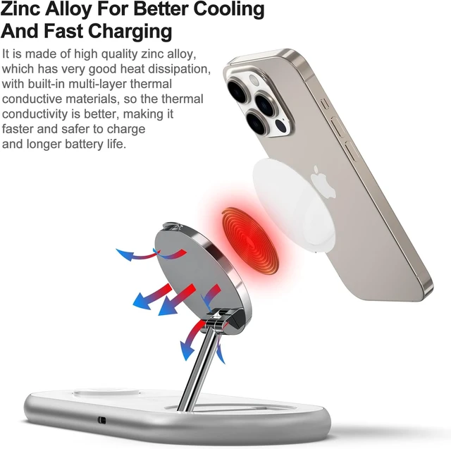 Alt view image 6 of 6 - 3 in 1 Charging Station for Apple - Faster Mag-Safe Charger Stand for iPhone - Magnetic Wireless Charger Station for iPhone 17/16/15/14/13/12 Series, Apple Watch Series, AirPods Pro (White)
