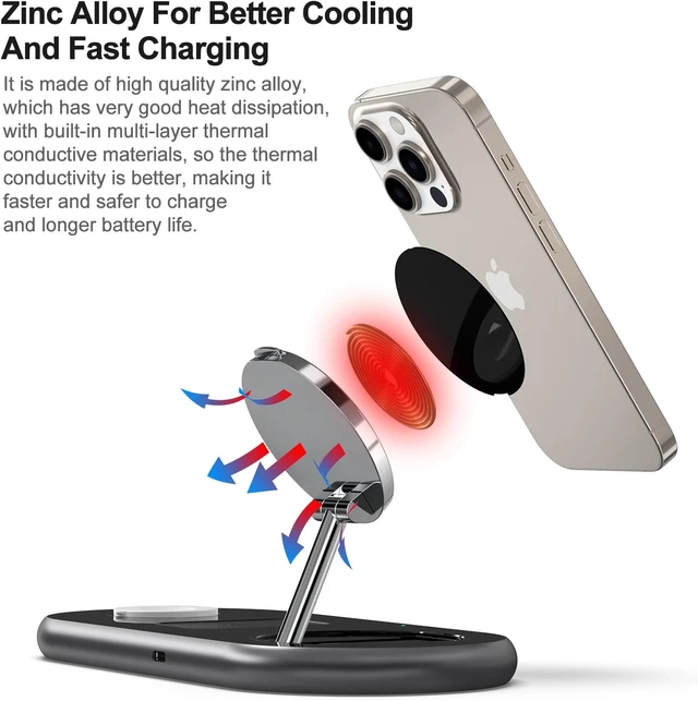 Alt view image 4 of 6 - 3 in 1 Charging Station for Apple Devices, Mag-Safe Charger Stand, Magnetic Wireless Charger Station for iPhone 17 16 15 14 13 12 Series, for iWatch Ultra 10 9 8 7 SE 6 5 4 3, for AirPods (Black)