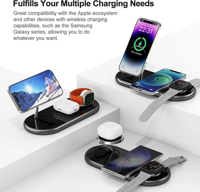 Alt view image 5 of 6 - 3 in 1 Charging Station for Apple Devices, Mag-Safe Charger Stand, Magnetic Wireless Charger Station for iPhone 17 16 15 14 13 12 Series, for iWatch Ultra 10 9 8 7 SE 6 5 4 3, for AirPods (Black)