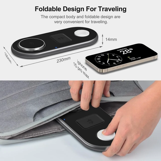 Alt view image 2 of 6 - 3 in 1 Charging Station for Apple Devices, Mag-Safe Charger Stand, Magnetic Wireless Charger Station for iPhone 17 16 15 14 13 12 Series, for iWatch Ultra 10 9 8 7 SE 6 5 4 3, for AirPods (Black)