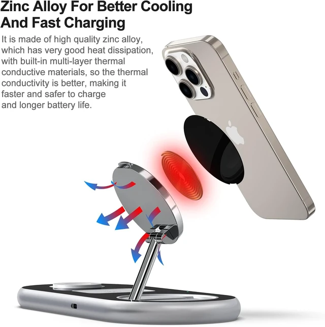 Alt view image 3 of 6 - 3 in 1 Charging Station for Apple Devices, Faster Mag-Safe Charger Stand, Magnetic Wireless Charger Station for iPhone 17 16 15 14 13 12 Pro Max Plus, Apple Watch iwacth & AirPods, Adjustable Angle