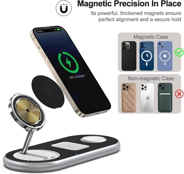 Alt view image 6 of 6 - 3 in 1 Charging Station for Apple Devices, Faster Mag-Safe Charger Stand, Magnetic Wireless Charger Station for iPhone 17 16 15 14 13 12 Pro Max Plus, Apple Watch iwacth & AirPods, Adjustable Angle