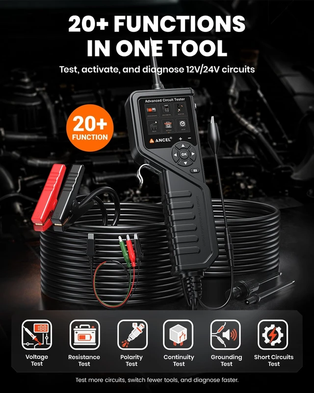 Alt view image 3 of 7 - ANCEL PB600 Automotive Power Circuit Probe, 12-24V Elec. Short&Open Finder,Component Activation, Car Battery, Injector, and Relay Test, Multimeter & Oscilloscope Live Waveform Display, 30FT Cable