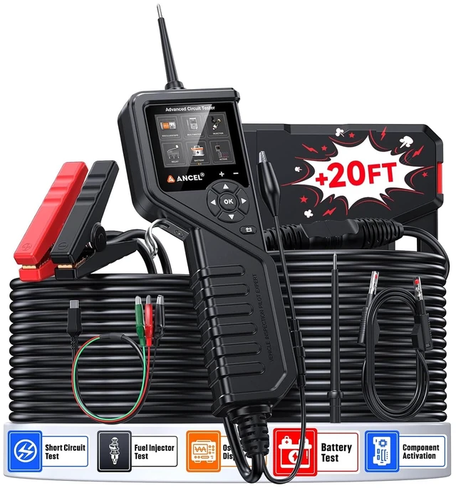 Main image of ANCEL PB600 Automotive Power Circuit Probe, 12-24V Elec. Short&Open Finder,Component Activation, Car Battery, Injector, and Relay Test, Multimeter & Oscilloscope Live Waveform Display, 30FT Cable