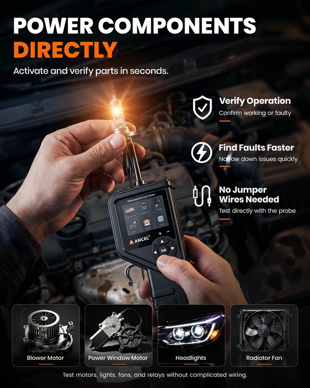 Alt view image 7 of 7 - ANCEL PB600 Automotive Power Circuit Probe, 12-24V Elec. Short&Open Finder,Component Activation, Car Battery, Injector, and Relay Test, Multimeter & Oscilloscope Live Waveform Display, 30FT Cable