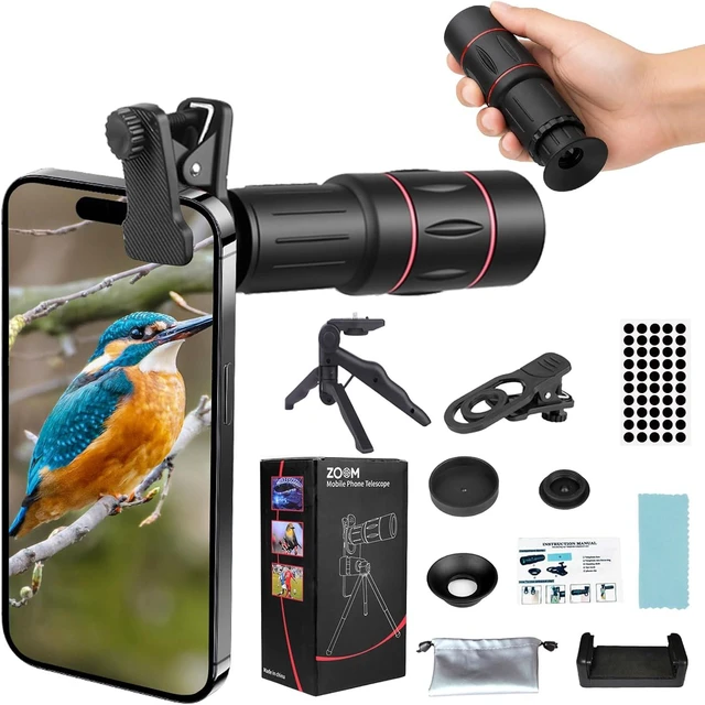 Main image of 28X Telephoto Zoom Lens with Tripod for iPhone Samsung Android Camera, HD Clip-On Monocular Telescope for Moon, Concerts, Wildlife, Sports Events, Bird Watching, Portable Smartphone Lens Kit