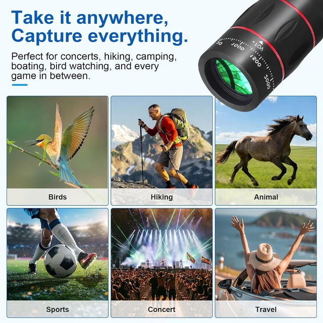 Alt view image 7 of 7 - 28X Telephoto Zoom Lens with Tripod for iPhone Samsung Android Camera, HD Clip-On Monocular Telescope for Moon, Concerts, Wildlife, Sports Events, Bird Watching, Portable Smartphone Lens Kit