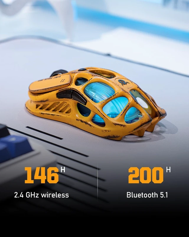 Alt view image 3 of 5 - GravaStar Mercury M1 Pro Gaming Mouse, Hand-Finished Battle-Worn Finish,Wireless Mouse, 26,000 DPI, PAW3395DM Sensor, 5 Programmable Buttons, Support Wired/2.4GHz/BT, Up to 200 Hours Battery Life