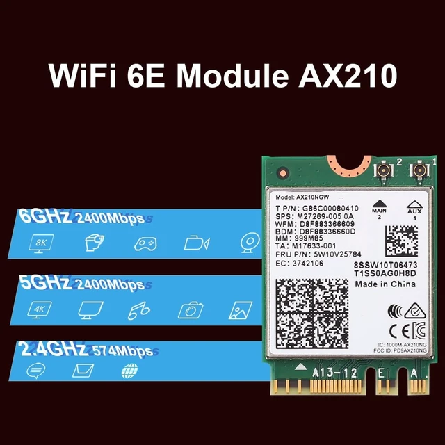 Alt view image 3 of 6 - AX210NGW DTK WiFi Card WiFi 6E Supports 6GHz, 2230, 2x2 AX+BT 5.3+Tri-Band, Includes RF Cable (11 inch), 5dBi High Gain Antennas and Low-Profile Brackets