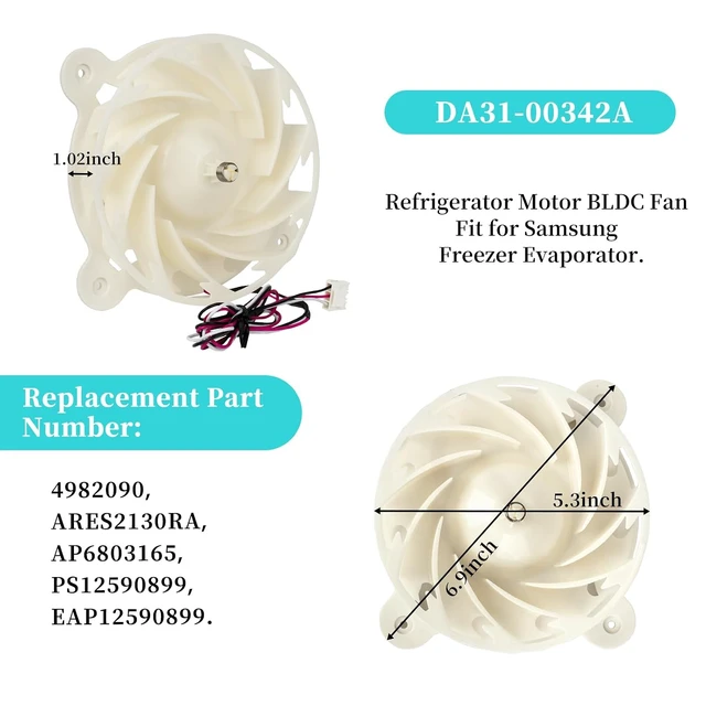 Alt view image 5 of 7 - DA31-00342A Refrigerator Fan Motor for Samsung Freezer Evaporator,Compatible with RS27T5200SG, RS22T5561SR, RS22T5201SR, RS27T5200SR, RS23A500ASR, RS23A500ASG, RS28A5F61SR, RS28A5F61SG