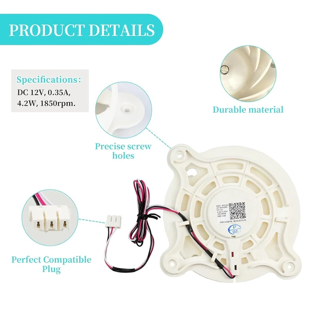 Alt view image 3 of 7 - DA31-00342A Refrigerator Fan Motor for Samsung Freezer Evaporator,Compatible with RS27T5200SG, RS22T5561SR, RS22T5201SR, RS27T5200SR, RS23A500ASR, RS23A500ASG, RS28A5F61SR, RS28A5F61SG
