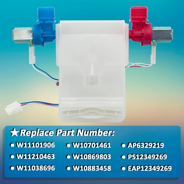 Alt view image 2 of 6 - W11101906 W11210463 Washer Water Inlet Valve Fits for whirlpool Amana,Replaces For W10701461 W10883458 W10869803 W11038696 AP6329219, Compatible with Whirlpool Amana Crosley Maytag