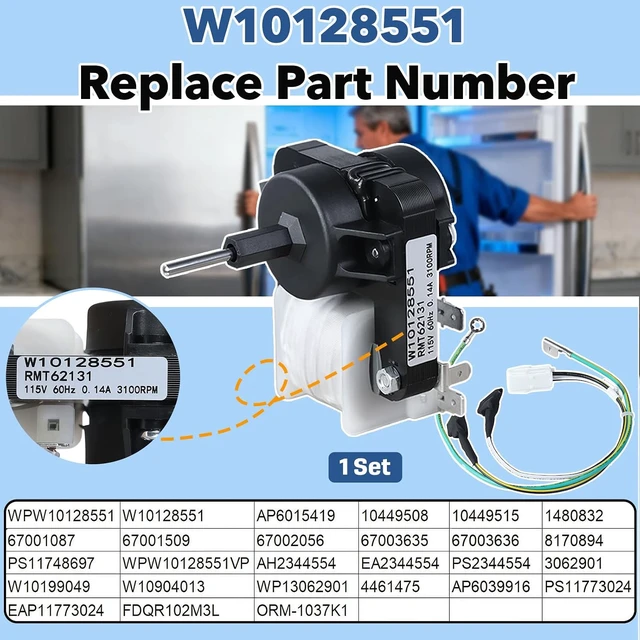 Alt view image 6 of 7 - W10128551 Refrigerator Freezer Evaporator Fan Motor,Compatible with Whirlpool, Kenmore, Amana, Crosley, Maytag, KitchenAid Freezer System, Replace WPW10128551 W10199049