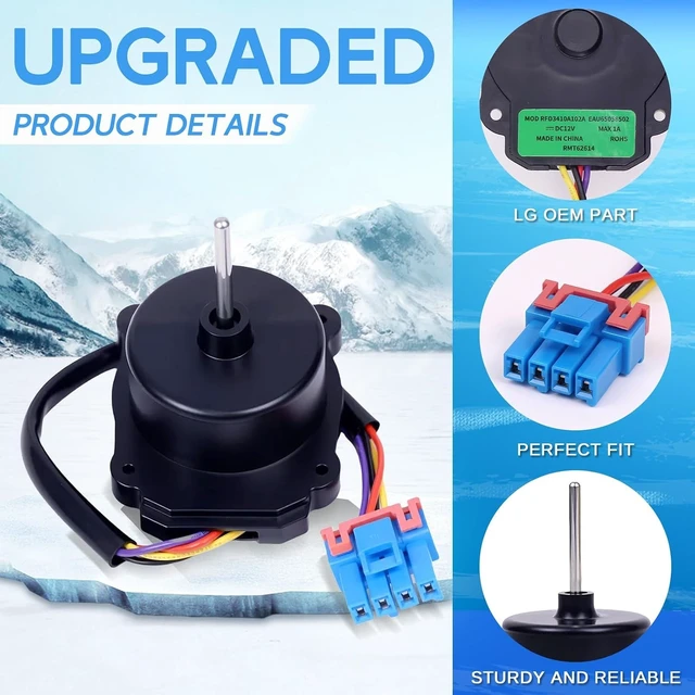 Alt view image 3 of 7 - EAU65058502 Condenser Fan Motor Assembly for LG Refrigerators,AP7178309 Evaporator Fan Motor Replaces EAU64843805 PS16662422 RFD3410A102A EAU65058501 EAU63103302, DC12V 1A 4-Pin