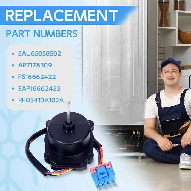 Alt view image 6 of 7 - EAU65058502 Condenser Fan Motor Assembly for LG Refrigerators,AP7178309 Evaporator Fan Motor Replaces EAU64843805 PS16662422 RFD3410A102A EAU65058501 EAU63103302, DC12V 1A 4-Pin