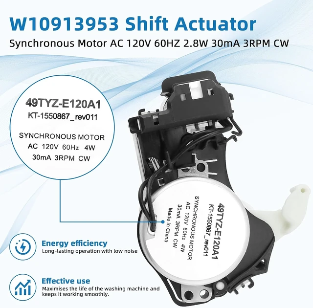 Alt view image 5 of 7 - Upgraded W10913953 W10597177 49tyz-e120a1 Washer Shift Actuator,Fit for Whirl.pool Ama.na Ken.more May.tag Washers Replace AP6037270 W10815026 W10913953VP by Fetechmate-2 Year Warranty