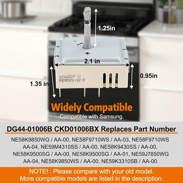 Alt view image 7 of 7 - DG44-01006B PER001-12 D Dual Surface Element Switch Compatible with Samsung,Control Switch Replacement Numbers: PER001-12 D, AP6037530, PS11771631, EAP11771631, PD00035203, Fit for Samsung Range/Ovens