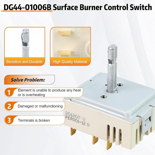 Alt view image 5 of 7 - DG44-01006B PER001-12 D Dual Surface Element Switch Compatible with Samsung,Control Switch Replacement Numbers: PER001-12 D, AP6037530, PS11771631, EAP11771631, PD00035203, Fit for Samsung Range/Ovens