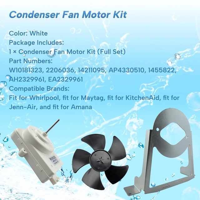 Alt view image 4 of 6 - W10181323 Refrigerator Condenser Fan Motor Fit for Whirlpool May-tag Fit for KitchenAid Fit for Jenn-Air A-mana with Fan Blade Mounting Bracket Replace 14211095 1455822 AP4330510 1Set