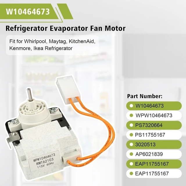Alt view image 6 of 7 - WPW10464673 Refrigerator Evaporator Fan Motor for Whirlpool by Freeboy,Replace W10464673 PS7320664 PS11755167 3020513 AP6021839, Fit for Maytag, KitchenAid, Kenmore, Ikea Refrigerators, 115V 60Hz