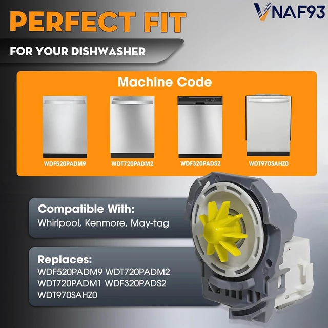 Alt view image 4 of 7 - W10724439 W10876537 Dishwasher Drain Pump for Whirlpool KitchenAid,WDT970SAHZ0, WDF520PADM2, WDF520PADM3, WDF520PADM5, WDF520PADM7, WDF330PAHS0, WDF330PAHS1, WDF330PAHS2, WDF330PAHS3