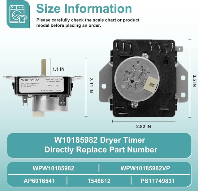 Alt view image 3 of 7 - W10185982 WPW10185982 Dryer Timer for Whirlpool Maytag WED4815EW1 WED5100VQ1 WED4800BQ1 WGD4800XQ0 WED4810EW1 WED4800XQ0 Replace 418-618-20-B5 PS11749831 230V 60Hz by Cenipar