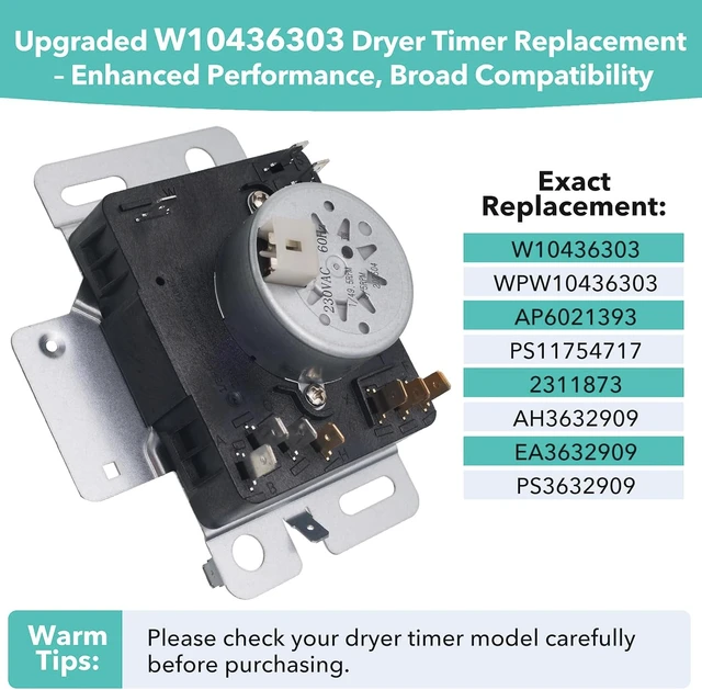 Alt view image 2 of 6 - WPW10436303 W10436303 Dryer Timer Replacement,Genuine OEM Quality, Replaces 418-618-20-B5, AP6021393, PS11754717, PS3632909, Fits Whirlpool, Kenmore, Amana, Admiral Dryers