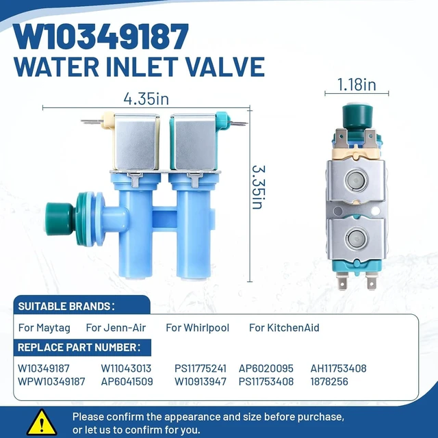 Alt view image 4 of 7 - WPW10349187 for Whirlpool Refrigerator Water Solenoid Valve W10913947,W11043013 K-77699 AP6041509 PS11775241 1878256 PS11753408 Suitable for Whirlpool Refrigerator Water Valve for Ice Maker