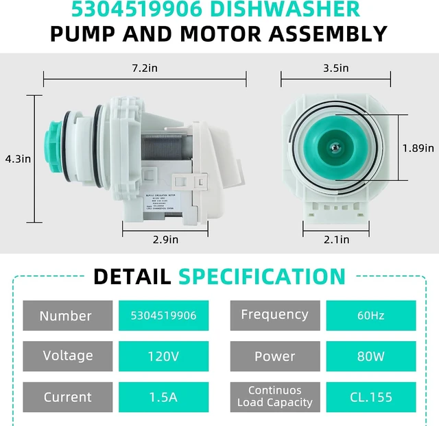 Alt view image 4 of 6 - 5304519906 blp11-2 Dishwasher Pump and Motor Assembly Replacement fit for Fri-gidaire Ik-ea White-Westinghouse Water Drain Circulation Pump Replaces A11951402, AP6840161 By Fetechmate