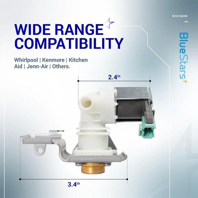 Alt view image 2 of 7 - W10158389 Dishwasher Water Inlet Valve Replacement,Compatible with Whirlpool Kenmore Dishwashers - Replaces AP6015932 8558986 8558987 8558988 8563405 8563406 8563407 W10158387