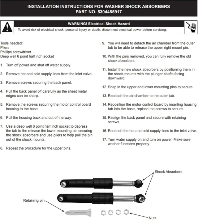 Alt view image 3 of 6 - Replacement 5304485917 Washer Shock Absorber kit Fits Frigidaire, Electrolux Washing machine