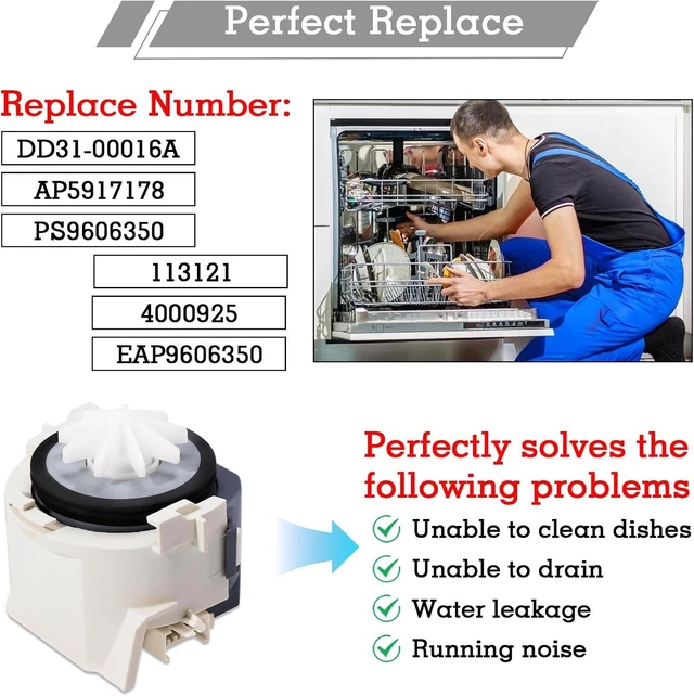 Alt view image 7 of 7 - Upgraded Dishwasher Drain Pump Motor, Compatible with Samsung Dishwasher, Replaces Drain Pump Part Number DD31-00016A, AP5917178, PS606350
