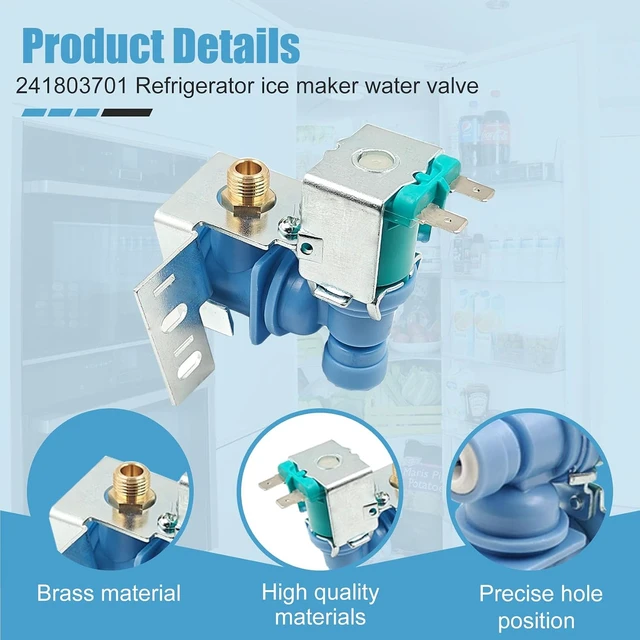 Alt view image 2 of 7 - 242252603 Refrigerator Ice Maker Water Inlet Valve for Frigidaire Kenmore,Water Inlet Valve for Electrolux Icemaker Refrigerator Solenoid Valves. Replacement Parts AP5671756 241803703 241803701 Etc