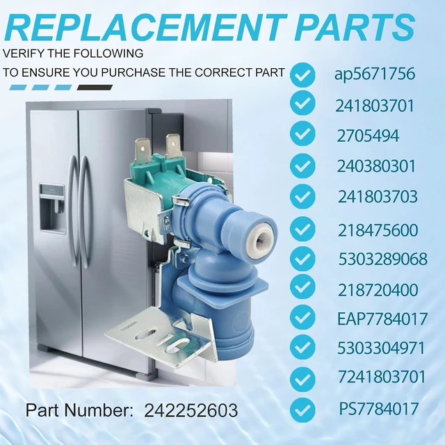 Alt view image 4 of 7 - 242252603 Refrigerator Ice Maker Water Inlet Valve for Frigidaire Kenmore,Water Inlet Valve for Electrolux Icemaker Refrigerator Solenoid Valves. Replacement Parts AP5671756 241803703 241803701 Etc