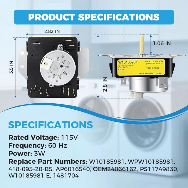 Alt view image 6 of 7 - WPW10185981 W10185981 Dryer Timer Replacement, 115V 60Hz,Compatible with Whirlpool Maytag Kenmore Crosley Amana Gas Dryers Replaces 418-095-20-B5, AP6016540, PS11749830, EAP11749830