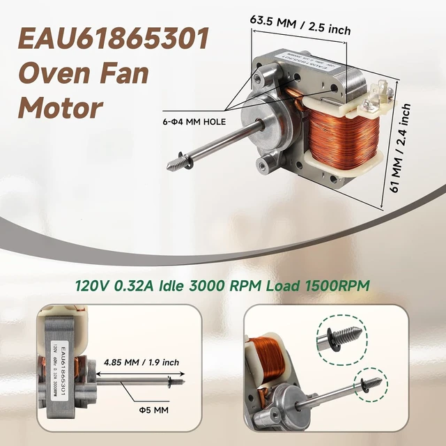 Alt view image 5 of 7 - EAU61865301 Range Convection Fan Motor Compatible with LG LRE3193ST LRE3085ST LRE3193BM, EAU61865301 AC Fan Blower Motor Replace EAU60722701 2666419 AP5679700 PS7791924 STPD00051624 AC Blower