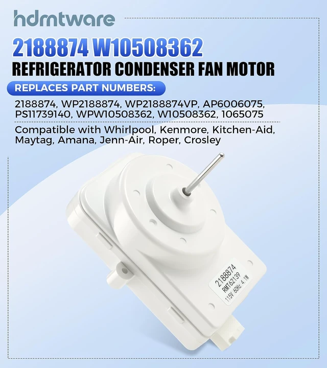 Alt view image 6 of 7 - 2188874 W10508362 Refrigerator Condenser Fan Motor 4 Pins 115V 60HZ,Replacement for Amana Kenmore Whirlpool Refrigerators, Replaces Numbers AP6006075, 1065075, PS11739140, W11042567, W11253683