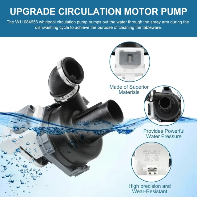 Alt view image 5 of 7 - W11084656 W11612327 Dishwasher Circulation Pump for Whirlpool Dishwasher,WDT750SAHZ0 WDTA50SAHZ0 WDT730PAHZ0 Circulation Pump Kenmore W11084656 Wash Pump Motor Kitchenaid Dishwasher Replacement Part